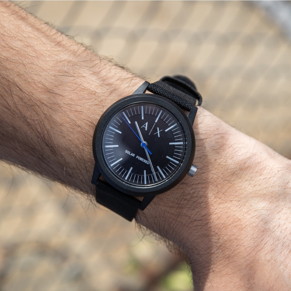Armani Exchange Solar-Powered Blue Fabric Bracelet Watch